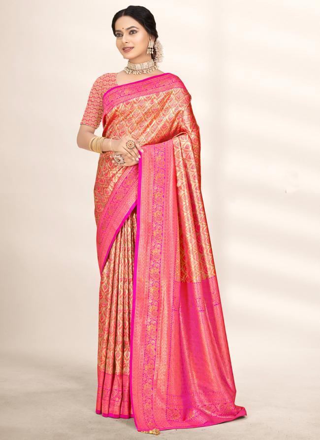 Banarasi Silk Light Pink Wedding Wear Weaving Saree